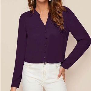 SHEIN Notch neck button front blouse